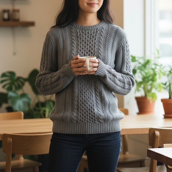 Old Navy Sweaters - Old Navy Womens S Gray Green Chunky Cable Knit Dark Academia Cottagecore Sweater